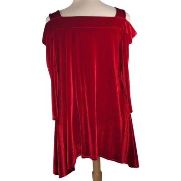 Kate & Mallory Red Velour Cold Shoulder Top - Picture 7 of 12